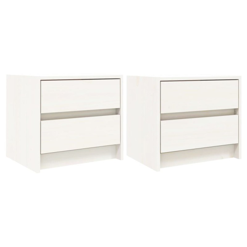 vidaXL Κομοδίνα 2 τεμ. Λευκά 40 x 31 x 35,5 εκ. από Μασίφ Ξύλο Πεύκου