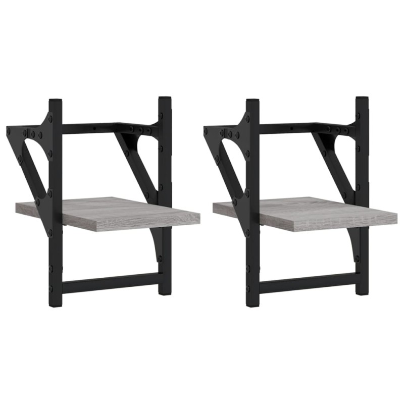 vidaXL Ράφια Τοίχου με Μπάρα 2 τεμ. Γκρι Sonoma 20x25x30 εκ.