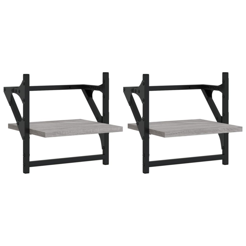 vidaXL Ράφια Τοίχου με Μπάρα 2 τεμ. Γκρι Sonoma 30x25x30 εκ.
