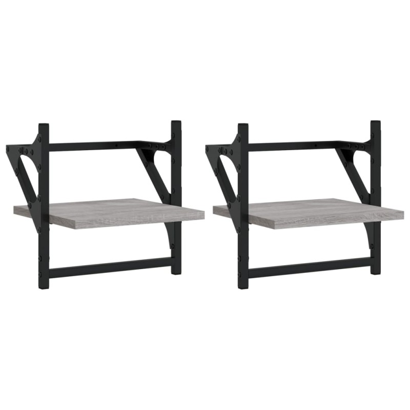vidaXL Ράφια Τοίχου με Μπάρα 2 τεμ. Γκρι Sonoma 30x25x30 εκ.