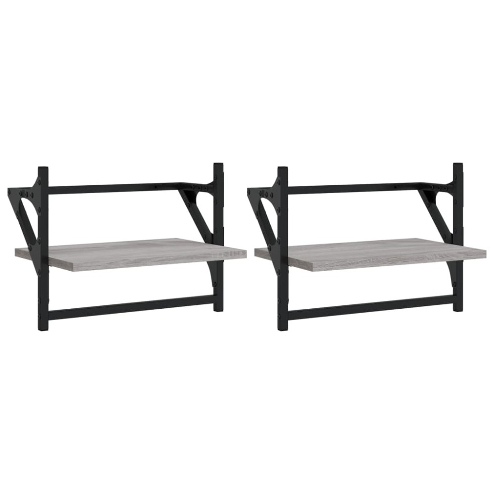 vidaXL Ράφια Τοίχου με Μπάρα 2 τεμ. Γκρι Sonoma 40x25x30 εκ.