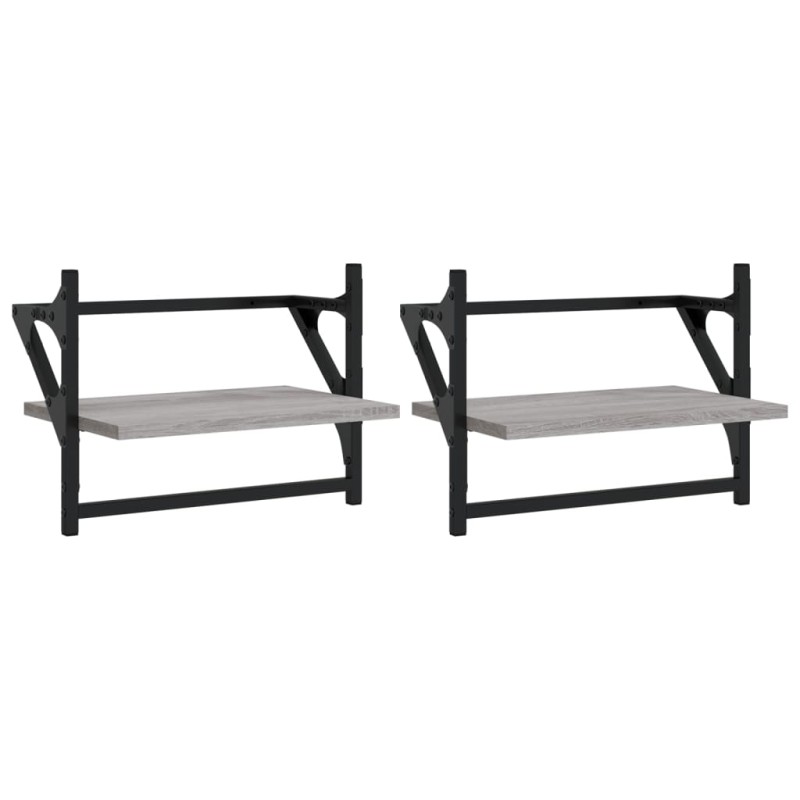 vidaXL Ράφια Τοίχου με Μπάρα 2 τεμ. Γκρι Sonoma 40x25x30 εκ.