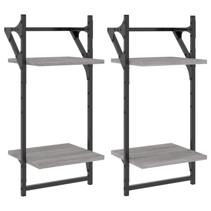 vidaXL Ράφια Τοίχου με Μπάρα 2 τεμ. Γκρι Sonoma 30 x 25 x 65 εκ.