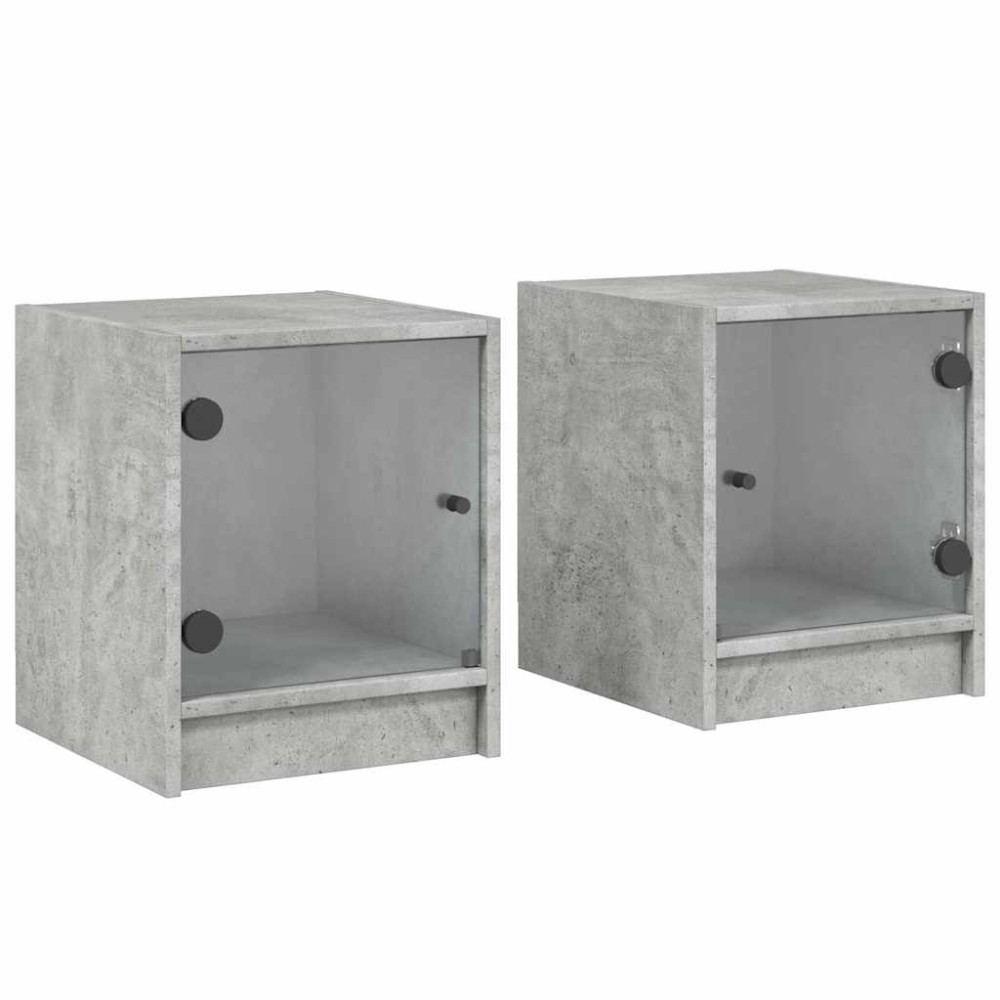 vidaXL Κομοδίνα 2 τεμ. Γκρι Σκυρ. 35x37x42 εκ. με Γυάλινες Πόρτες