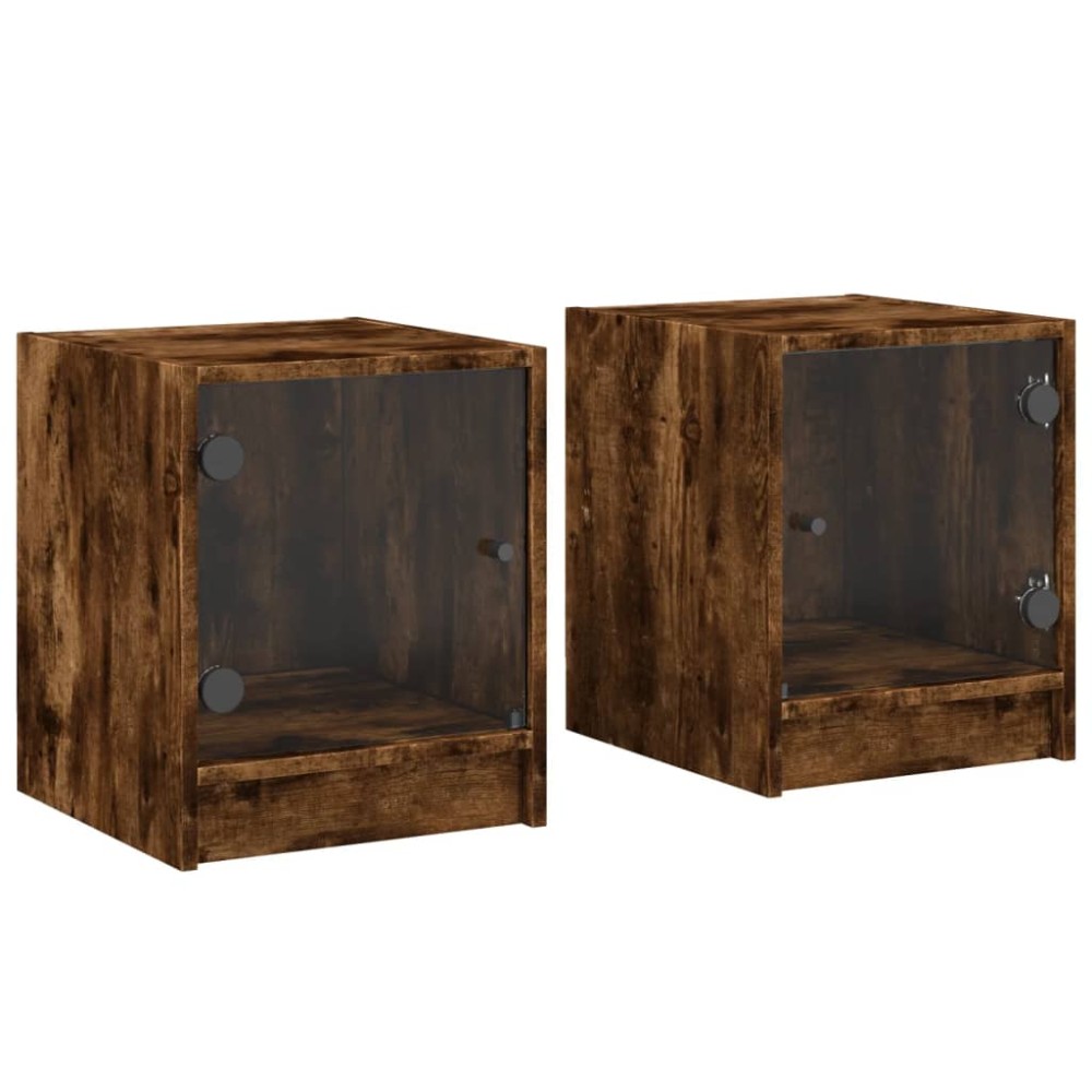 vidaXL Κομοδίνα 2 τεμ. Καπνιστή Δρυς 35x37x42 εκ. με Γυάλινες Πόρτες