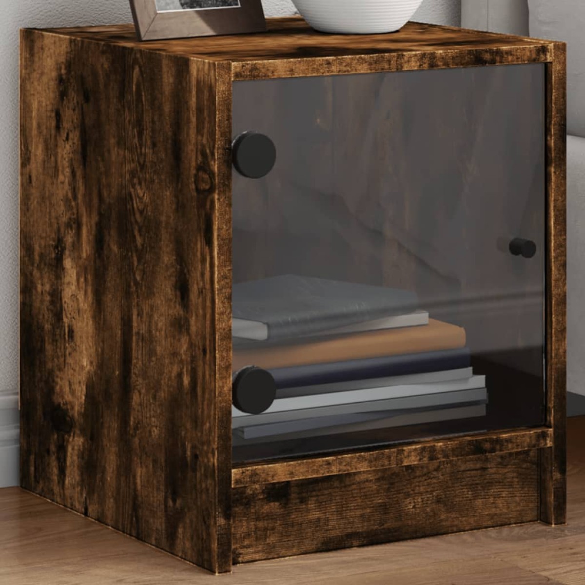 vidaXL Κομοδίνα 2 τεμ. Καπνιστή Δρυς 35x37x42 εκ. με Γυάλινες Πόρτες