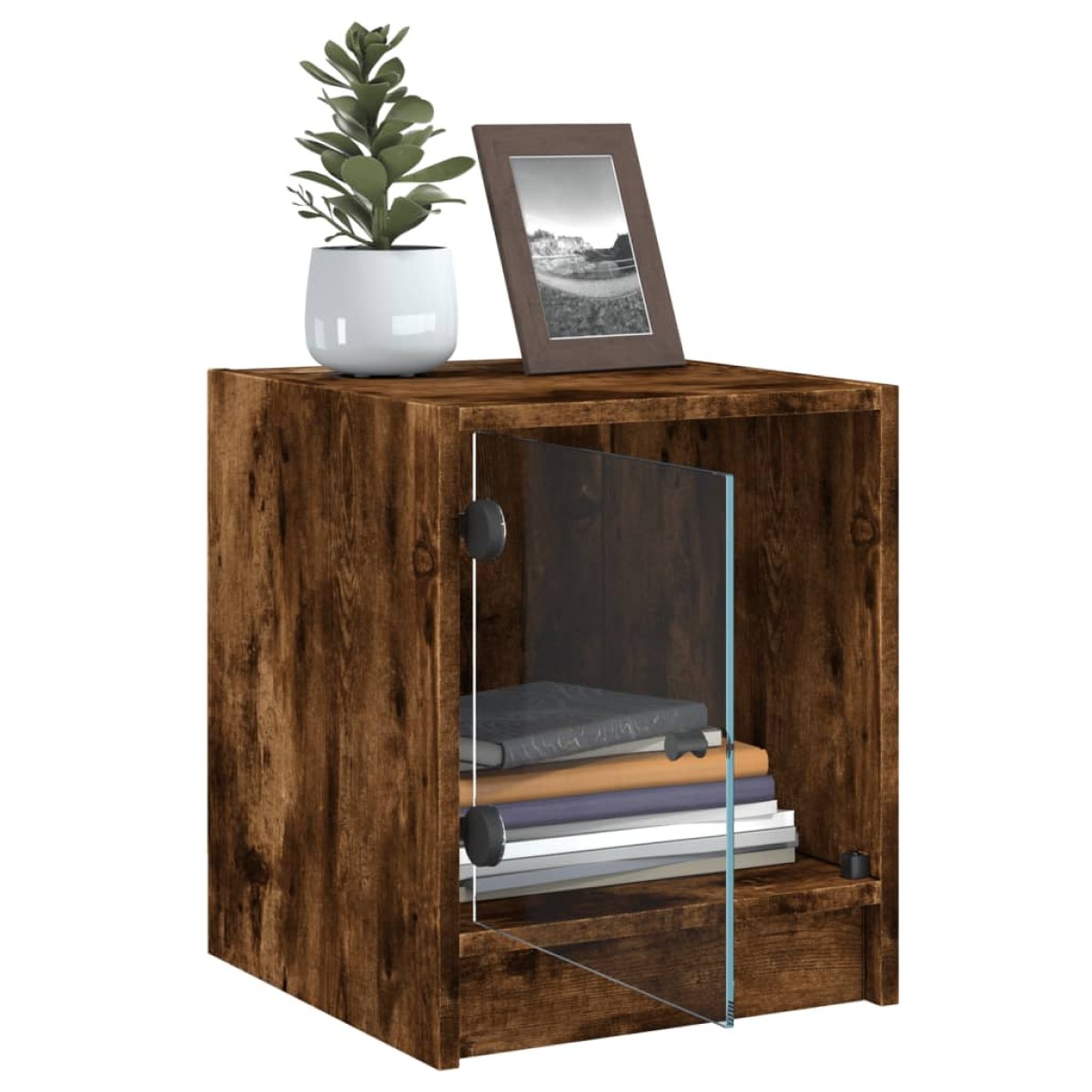 vidaXL Κομοδίνα 2 τεμ. Καπνιστή Δρυς 35x37x42 εκ. με Γυάλινες Πόρτες