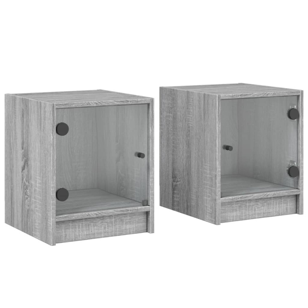 vidaXL Κομοδίνα 2 τεμ. Γκρι Sonoma 35x37x42 εκ. με Γυάλινες Πόρτες