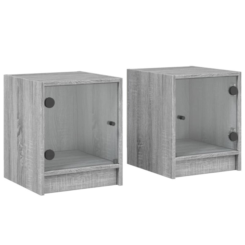 vidaXL Κομοδίνα 2 τεμ. Γκρι Sonoma 35x37x42 εκ. με Γυάλινες Πόρτες