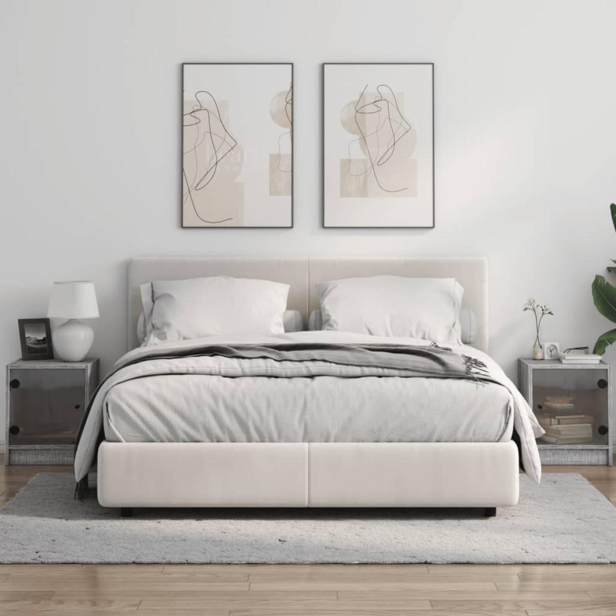 vidaXL Κομοδίνα 2 τεμ. Γκρι Sonoma 35x37x42 εκ. με Γυάλινες Πόρτες