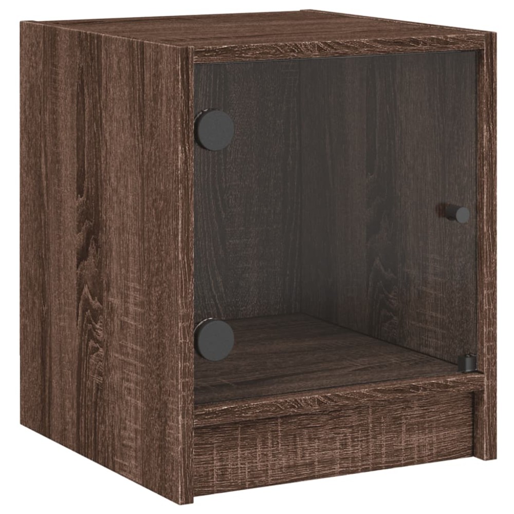 vidaXL Κομοδίνο Καφέ Δρυς 35 x 37 x 42 εκ. με Γυάλινη Πόρτα