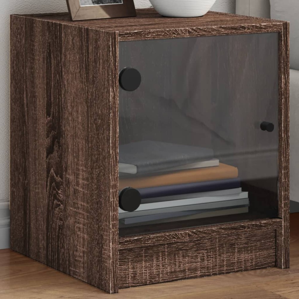 vidaXL Κομοδίνο Καφέ Δρυς 35 x 37 x 42 εκ. με Γυάλινη Πόρτα