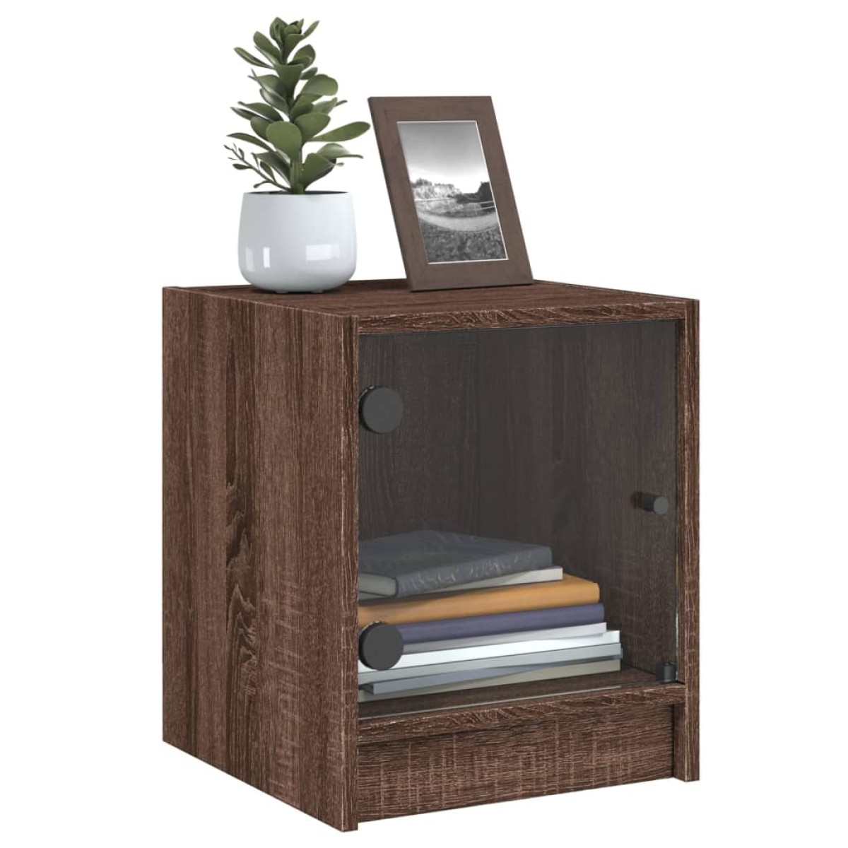 vidaXL Κομοδίνο Καφέ Δρυς 35 x 37 x 42 εκ. με Γυάλινη Πόρτα