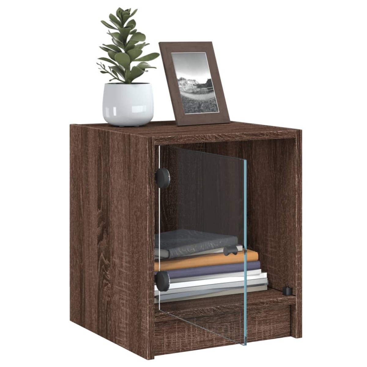 vidaXL Κομοδίνο Καφέ Δρυς 35 x 37 x 42 εκ. με Γυάλινη Πόρτα