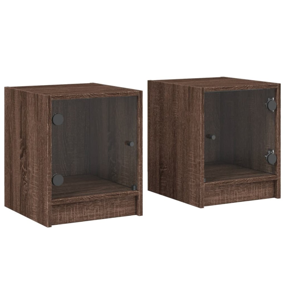vidaXL Κομοδίνα 2 τεμ. Καφέ Δρυς 35x37x42 εκ. με Γυάλινες Πόρτες