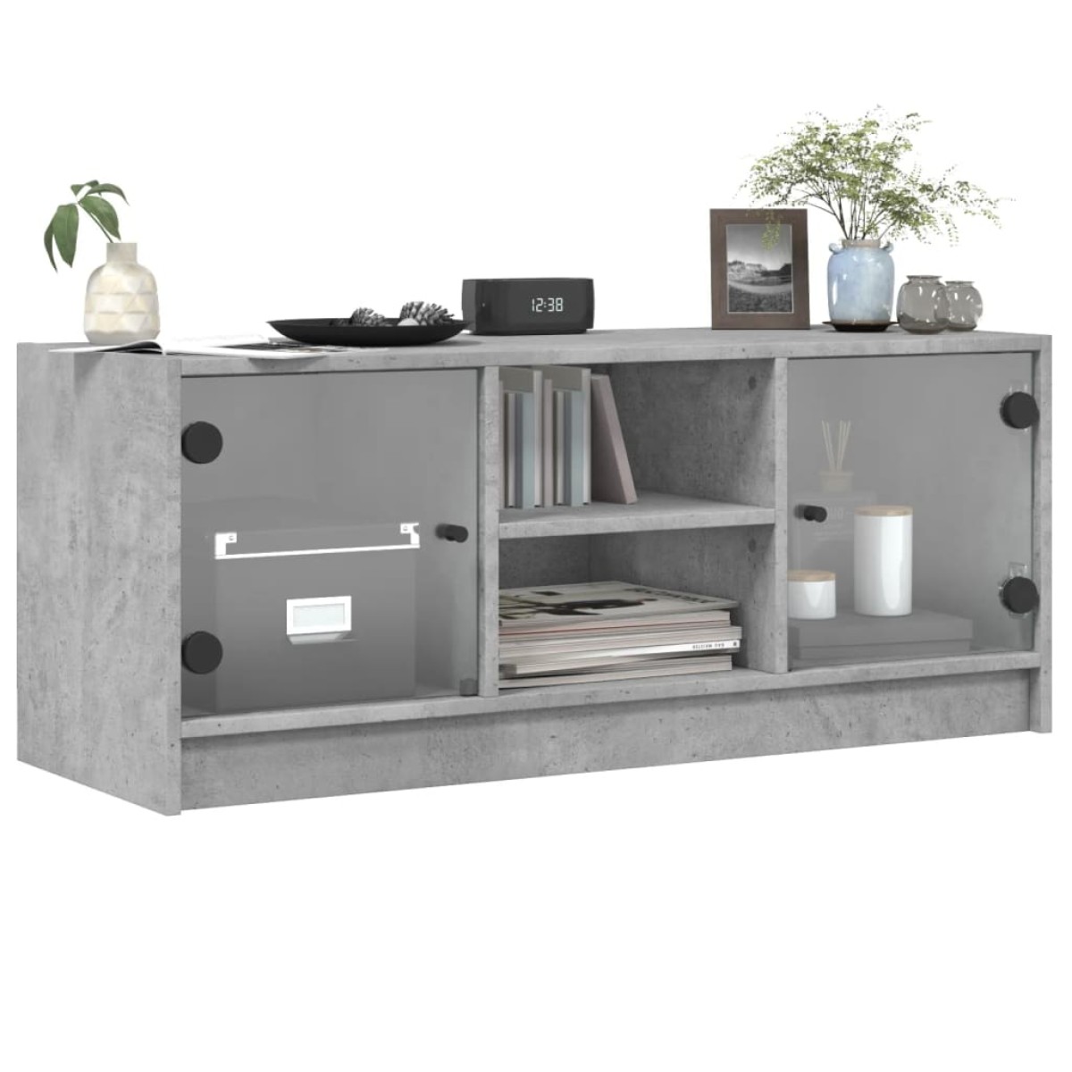 vidaXL Έπιπλο Τηλεόρασης Γκρι Σκυροδ. 102x37x42 εκ. Γυάλινες Πόρτες