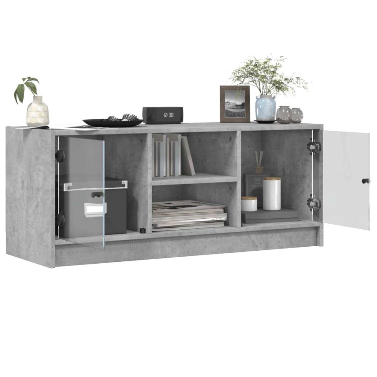 vidaXL Έπιπλο Τηλεόρασης Γκρι Σκυροδ. 102x37x42 εκ. Γυάλινες Πόρτες
