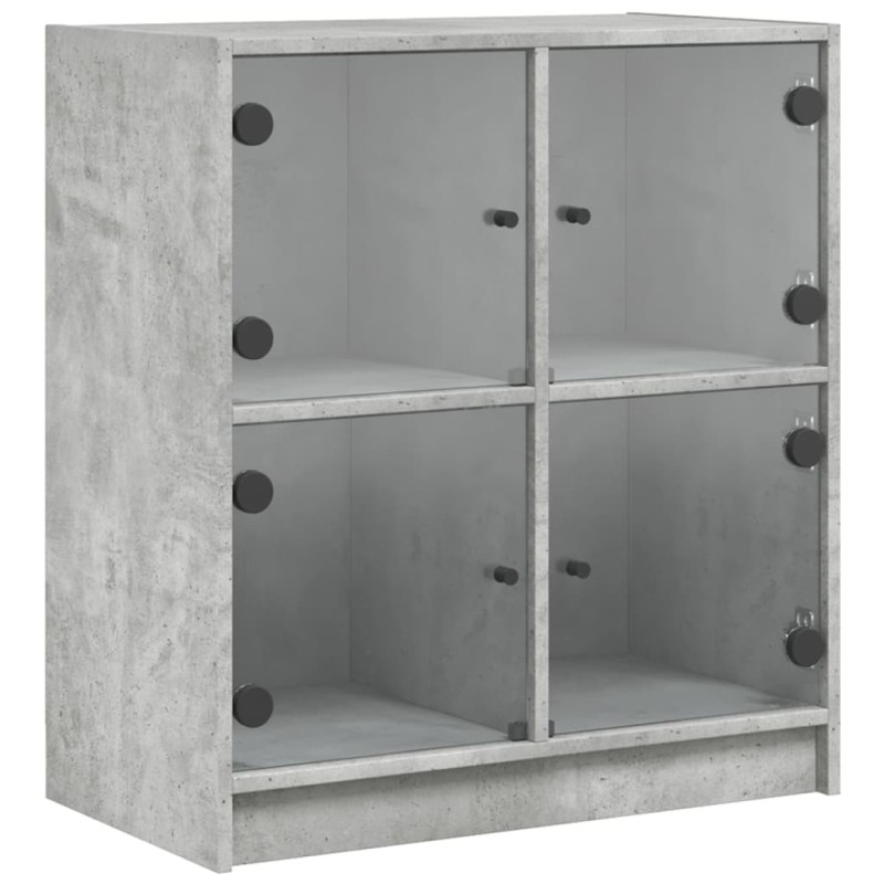 vidaXL Βοηθητικό Ντουλάπι Γκρι Σκυροδ. 68x37x75,5 εκ. Γυάλινες Πόρτες