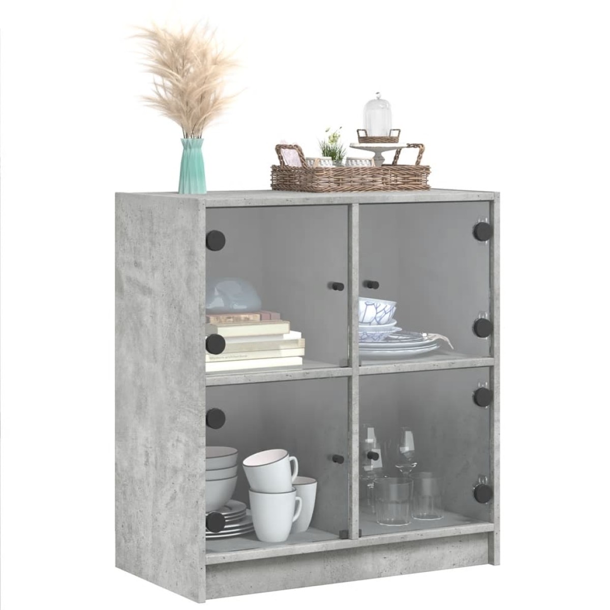 vidaXL Βοηθητικό Ντουλάπι Γκρι Σκυροδ. 68x37x75,5 εκ. Γυάλινες Πόρτες