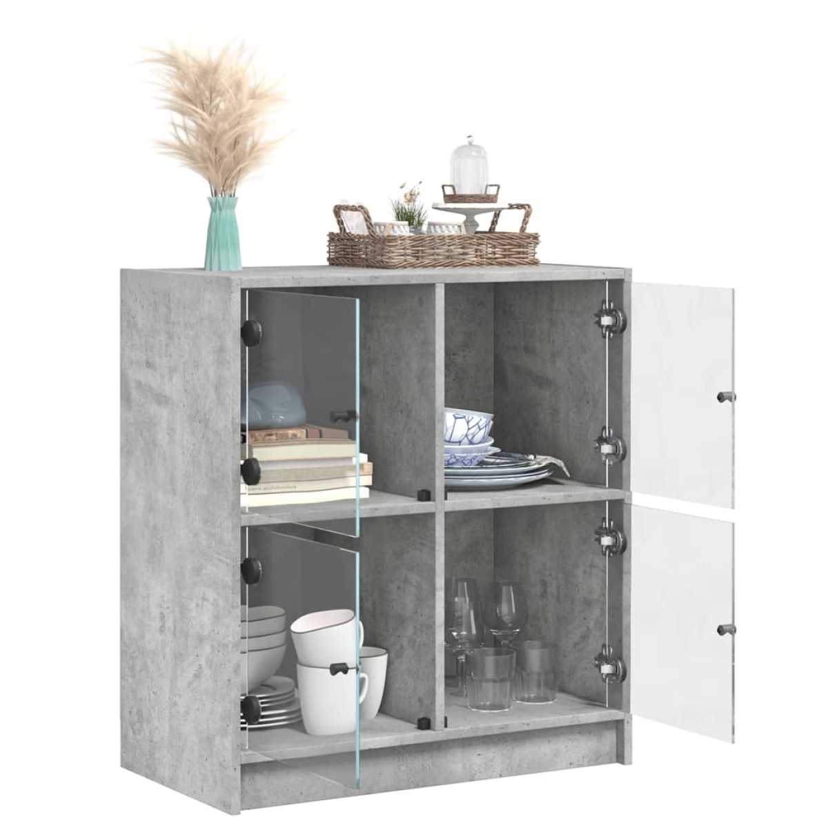 vidaXL Βοηθητικό Ντουλάπι Γκρι Σκυροδ. 68x37x75,5 εκ. Γυάλινες Πόρτες
