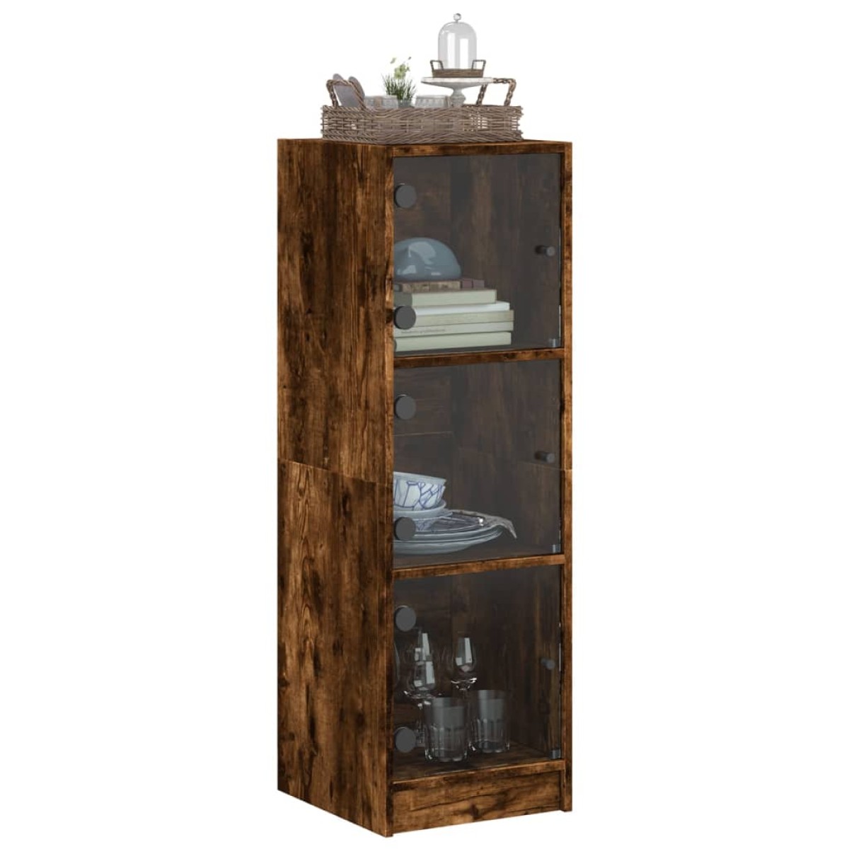 vidaXL Ντουλάπι Καπνιστή Δρυς 35x37x109 εκ. με Γυάλινες Πόρτες