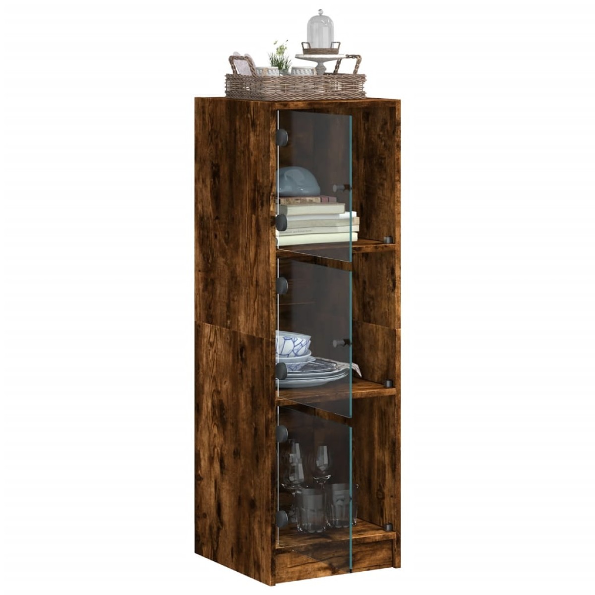 vidaXL Ντουλάπι Καπνιστή Δρυς 35x37x109 εκ. με Γυάλινες Πόρτες