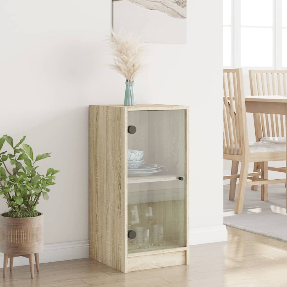 vidaXL Βοηθητικό Ντουλάπι Sonoma Δρυς 35x37x75,5εκ. με Γυάλινες Πόρτες