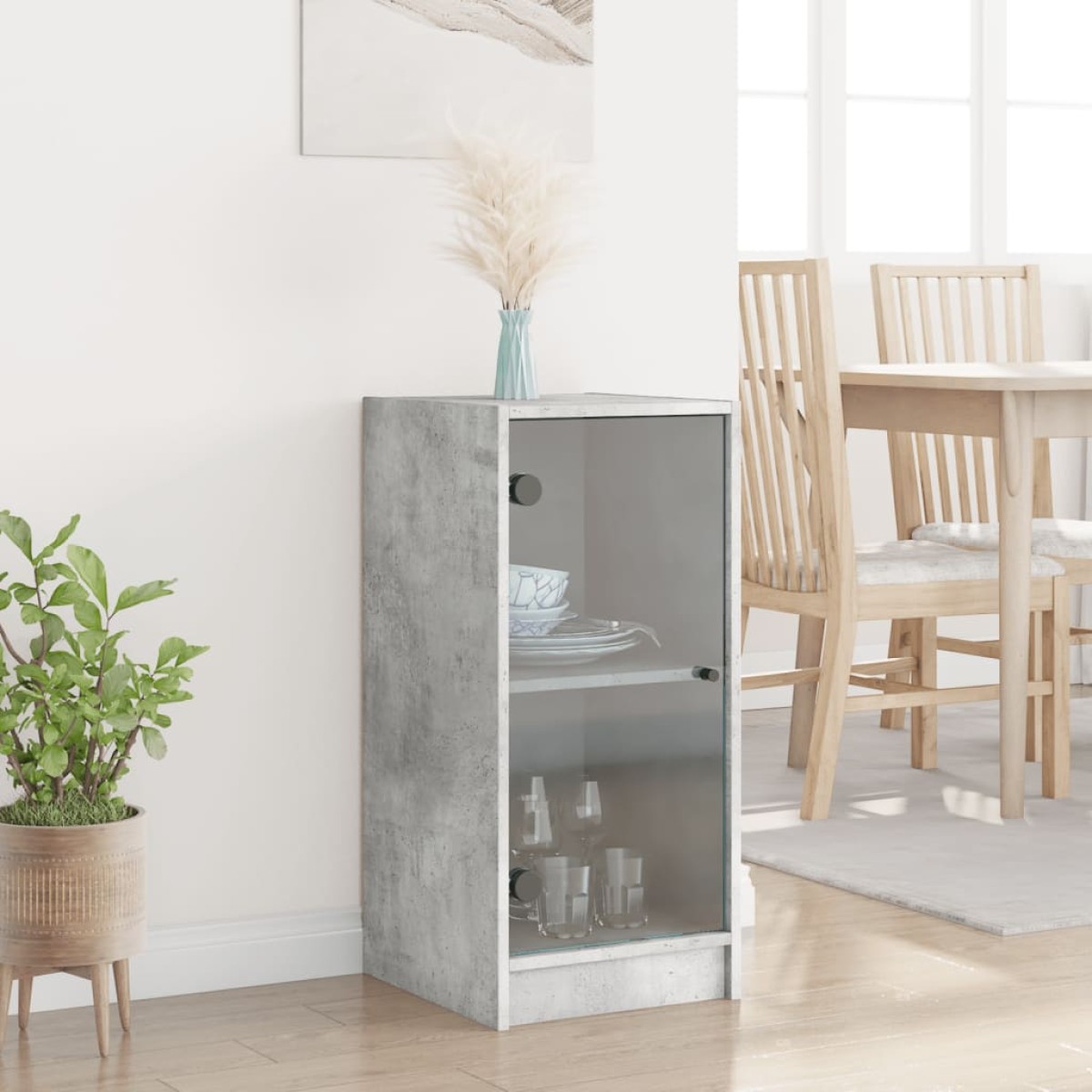 vidaXL Βοηθητικό Ντουλάπι Γκρι Σκυροδ. 35x37x75,5 εκ. Γυάλινες Πόρτες