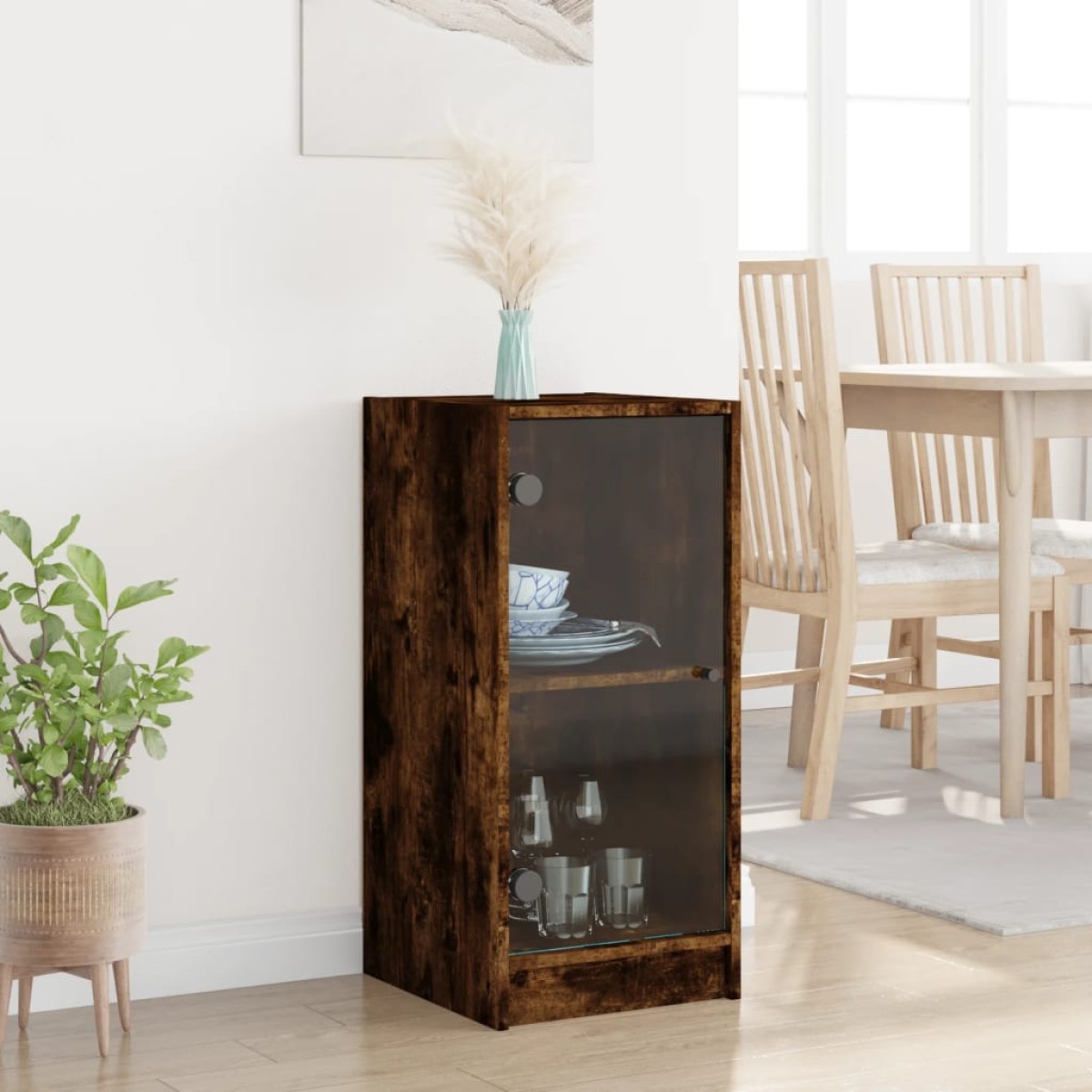 vidaXL Βοηθητικό Ντουλάπι Καπνιστή Δρυς 35x37x75,5 εκ. Γυάλινες Πόρτες