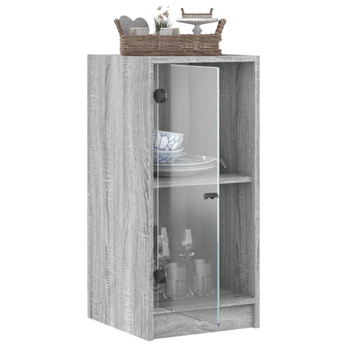 vidaXL Βοηθητικό Ντουλάπι Sonoma Γκρι 35x37x75,5εκ. με Γυάλινες Πόρτες