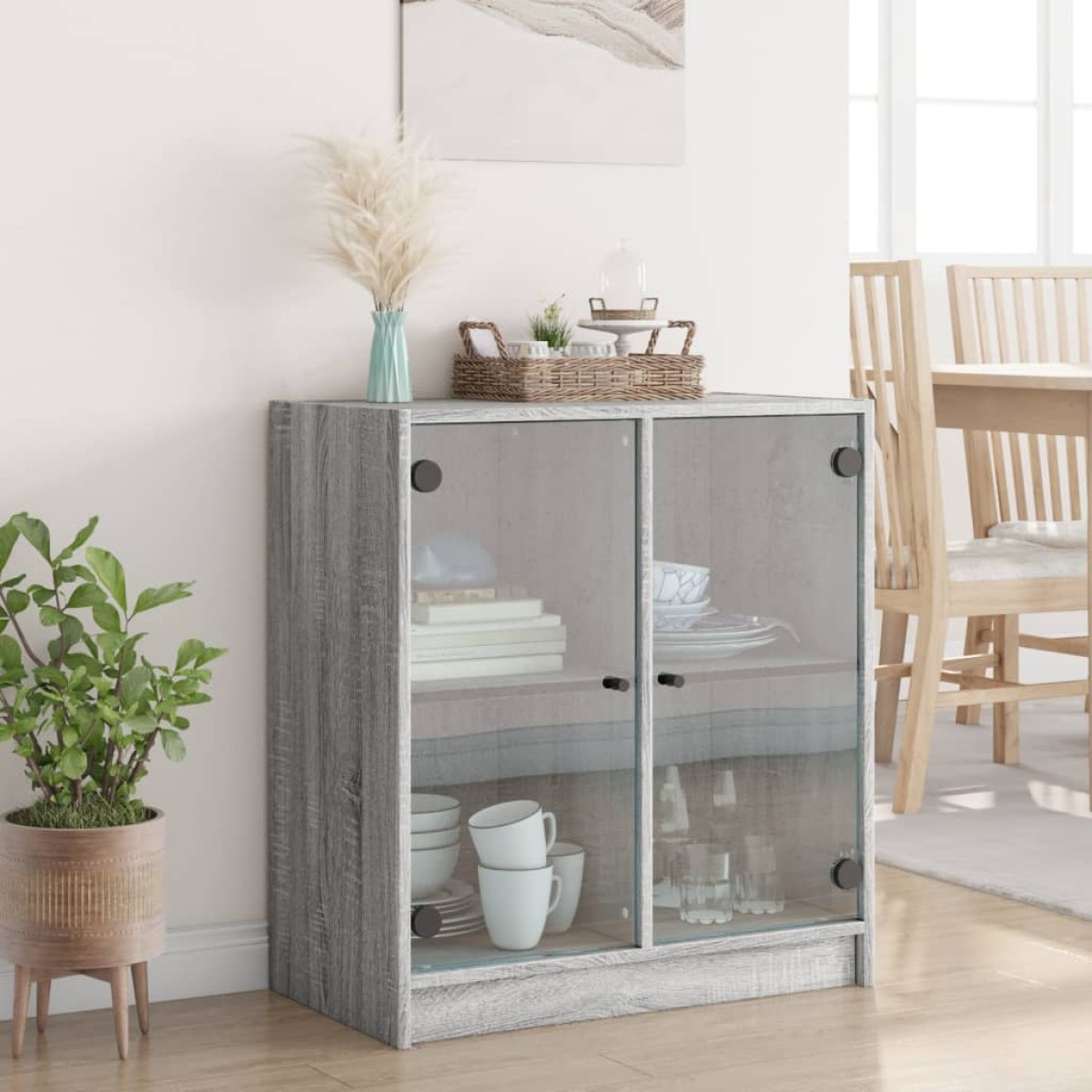vidaXL Βοηθητικό Ντουλάπι Sonoma Γκρι 68x37x75,5εκ. με Γυάλινες Πόρτες