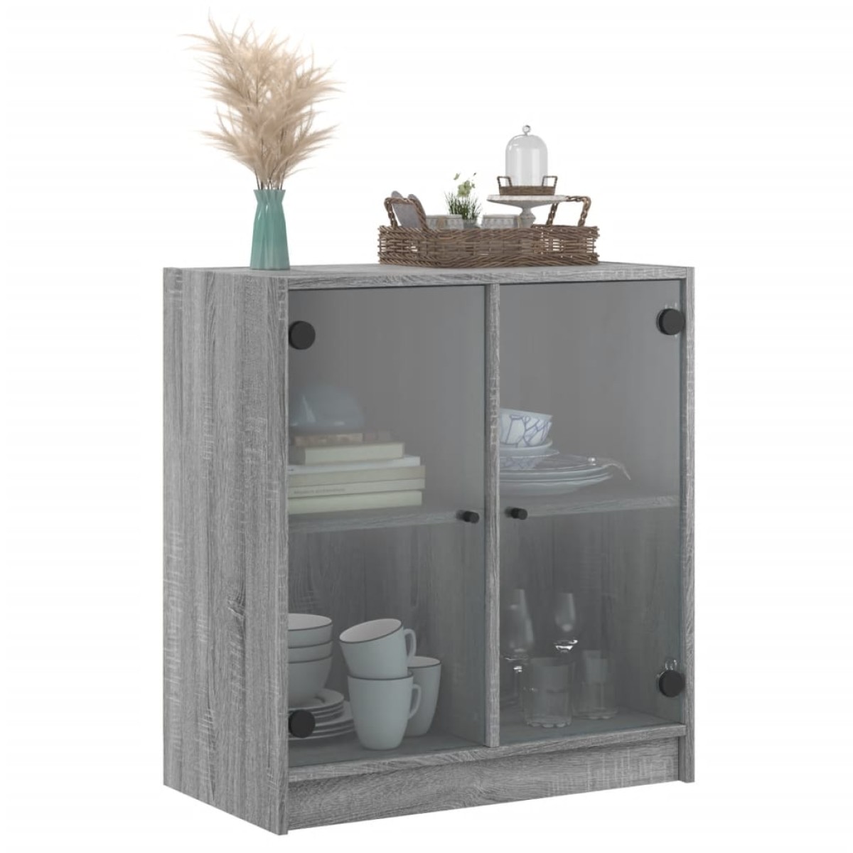 vidaXL Βοηθητικό Ντουλάπι Sonoma Γκρι 68x37x75,5εκ. με Γυάλινες Πόρτες