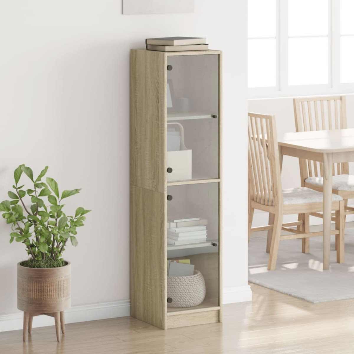 vidaXL Ντουλάπι Sonoma Δρυς 35 x 37 x 142 εκ. με Γυάλινες Πόρτες
