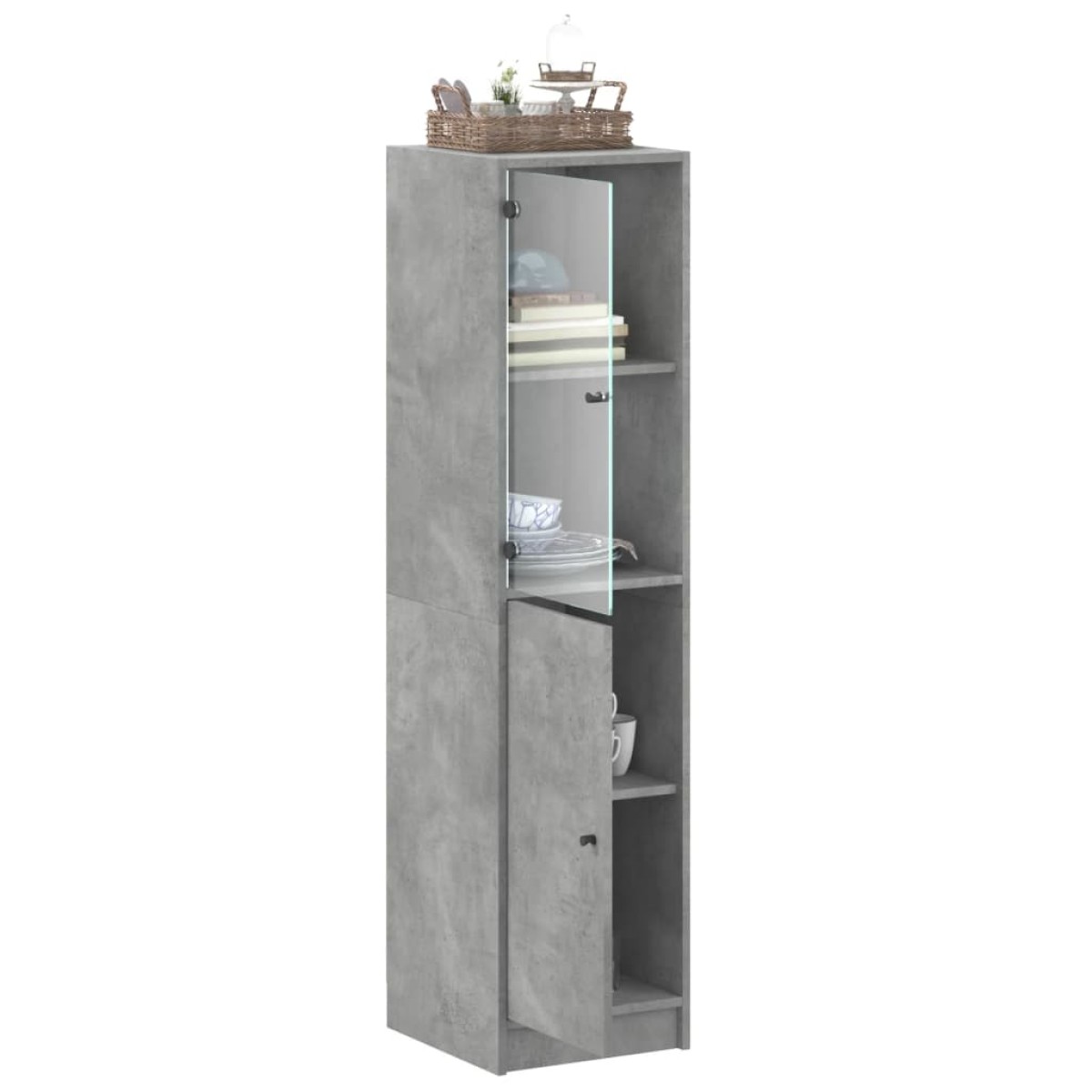vidaXL Ντουλάπι Γκρι Σκυροδέματος 35x37x142 εκ. με Γυάλινη Πόρτα