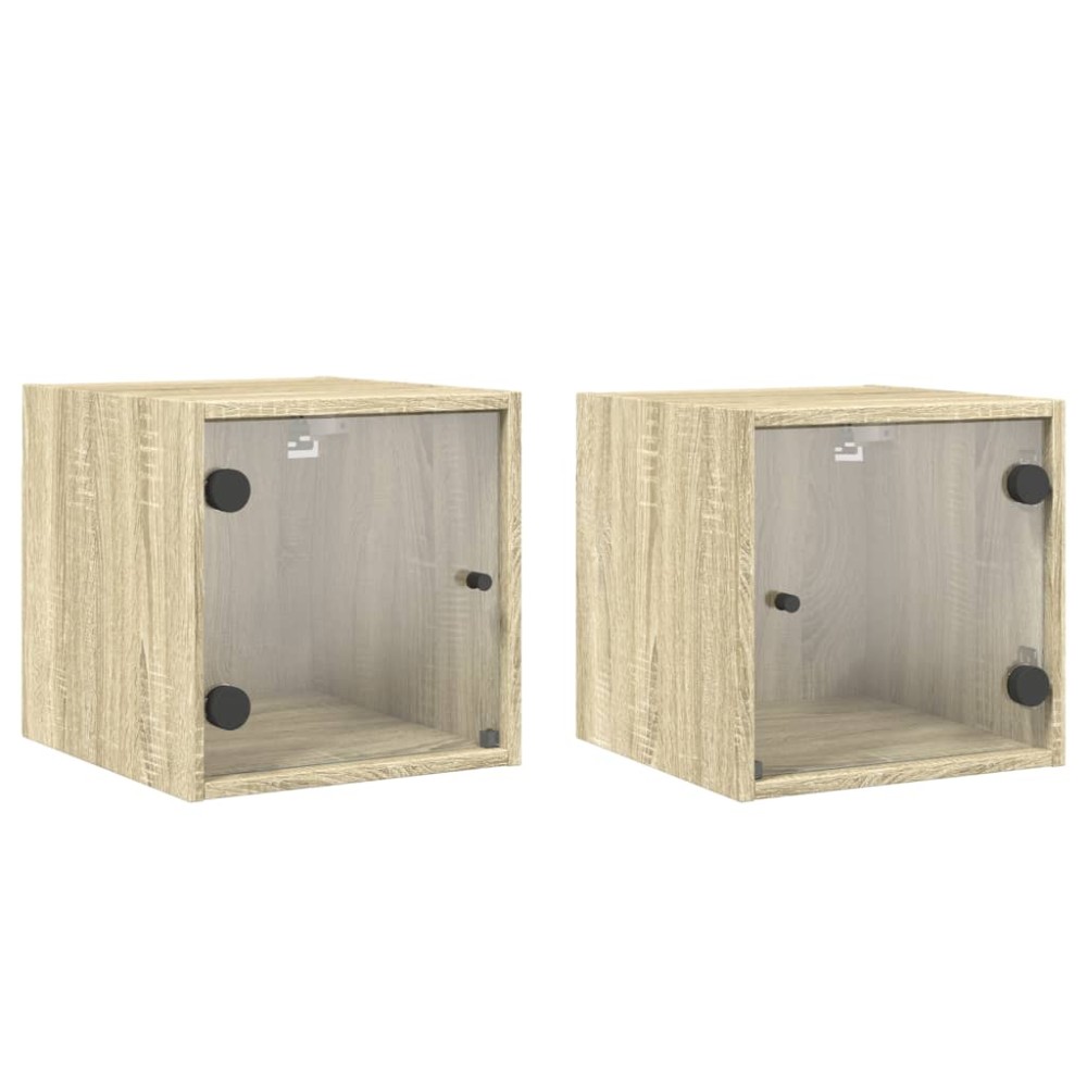vidaXL Κομοδίνα 2 τεμ. Sonoma Δρυς 35x37x35 εκ. με Γυάλινες Πόρτες