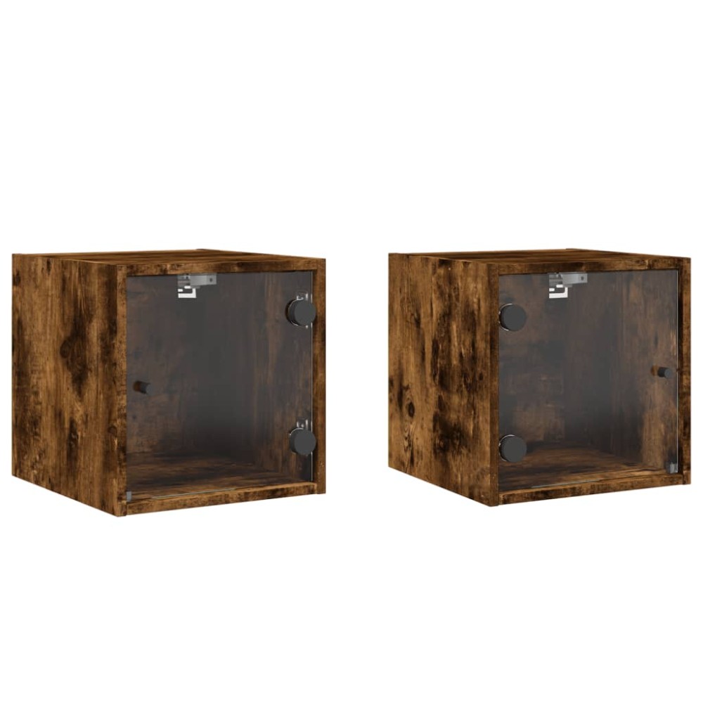 vidaXL Κομοδίνα 2 τεμ. Καπνιστή Δρυς 35x37x35 εκ. με Γυάλινες Πόρτες