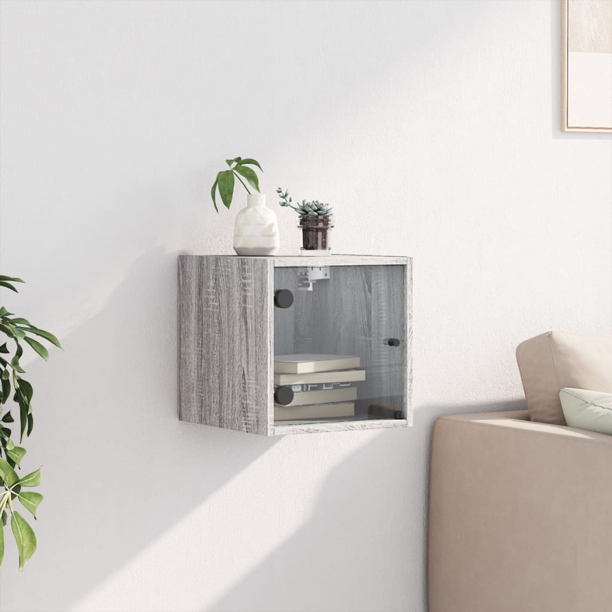vidaXL Κομοδίνο Γκρι Sonoma 35x37x35 εκ. με Γυάλινη Πόρτα