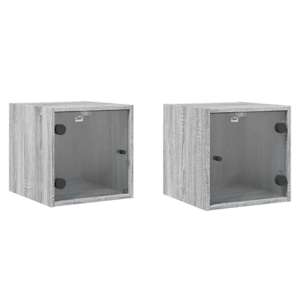 vidaXL Κομοδίνα 2 τεμ. Γκρι Sonoma 35x37x35 εκ. με Γυάλινες Πόρτες