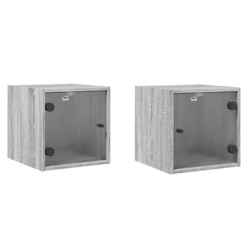 vidaXL Κομοδίνα 2 τεμ. Γκρι Sonoma 35x37x35 εκ. με Γυάλινες Πόρτες