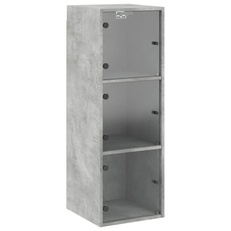 vidaXL Ντουλάπι Τοίχου Γκρι Σκυροδ. 35x37x100εκ. με Γυάλινες Πόρτες