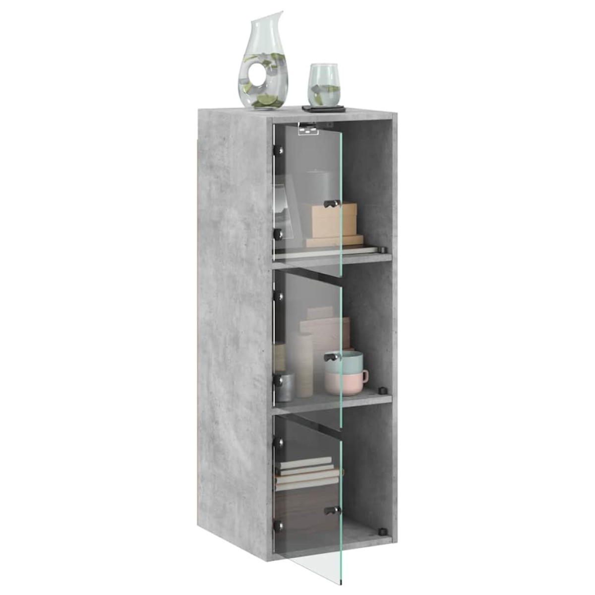 vidaXL Ντουλάπι Τοίχου Γκρι Σκυροδ. 35x37x100εκ. με Γυάλινες Πόρτες