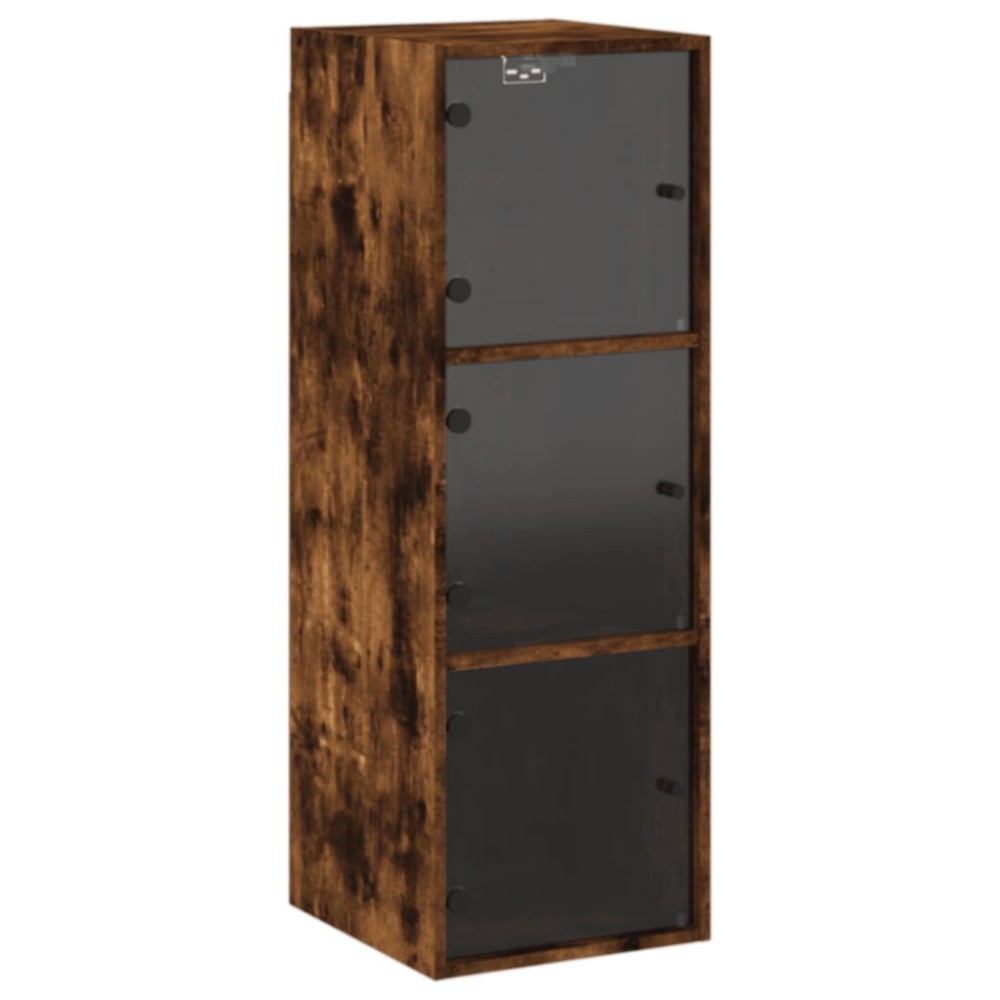 vidaXL Ντουλάπι Τοίχου Καπνιστή Δρυς 35x37x100 εκ. Γυάλινες Πόρτες
