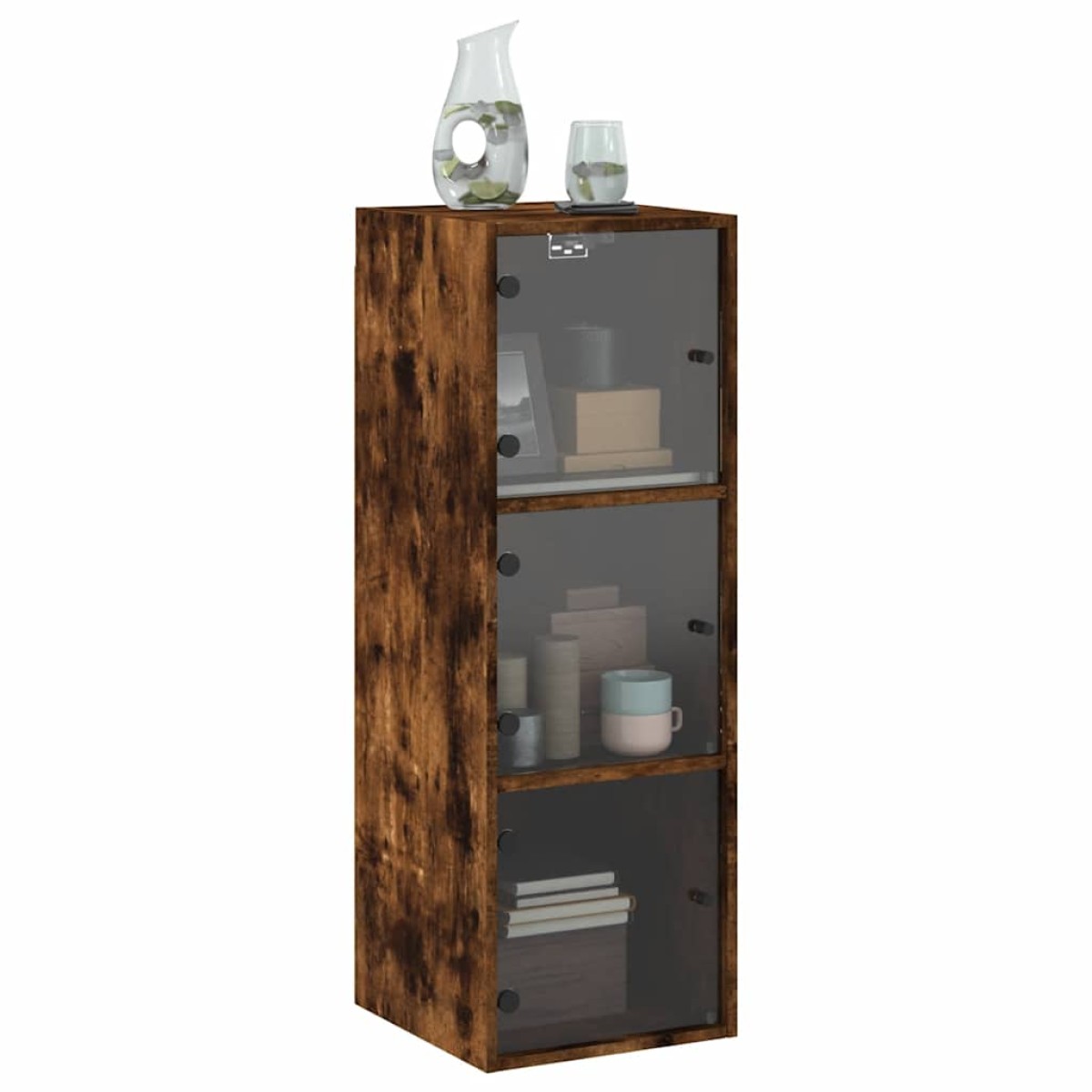 vidaXL Ντουλάπι Τοίχου Καπνιστή Δρυς 35x37x100 εκ. Γυάλινες Πόρτες