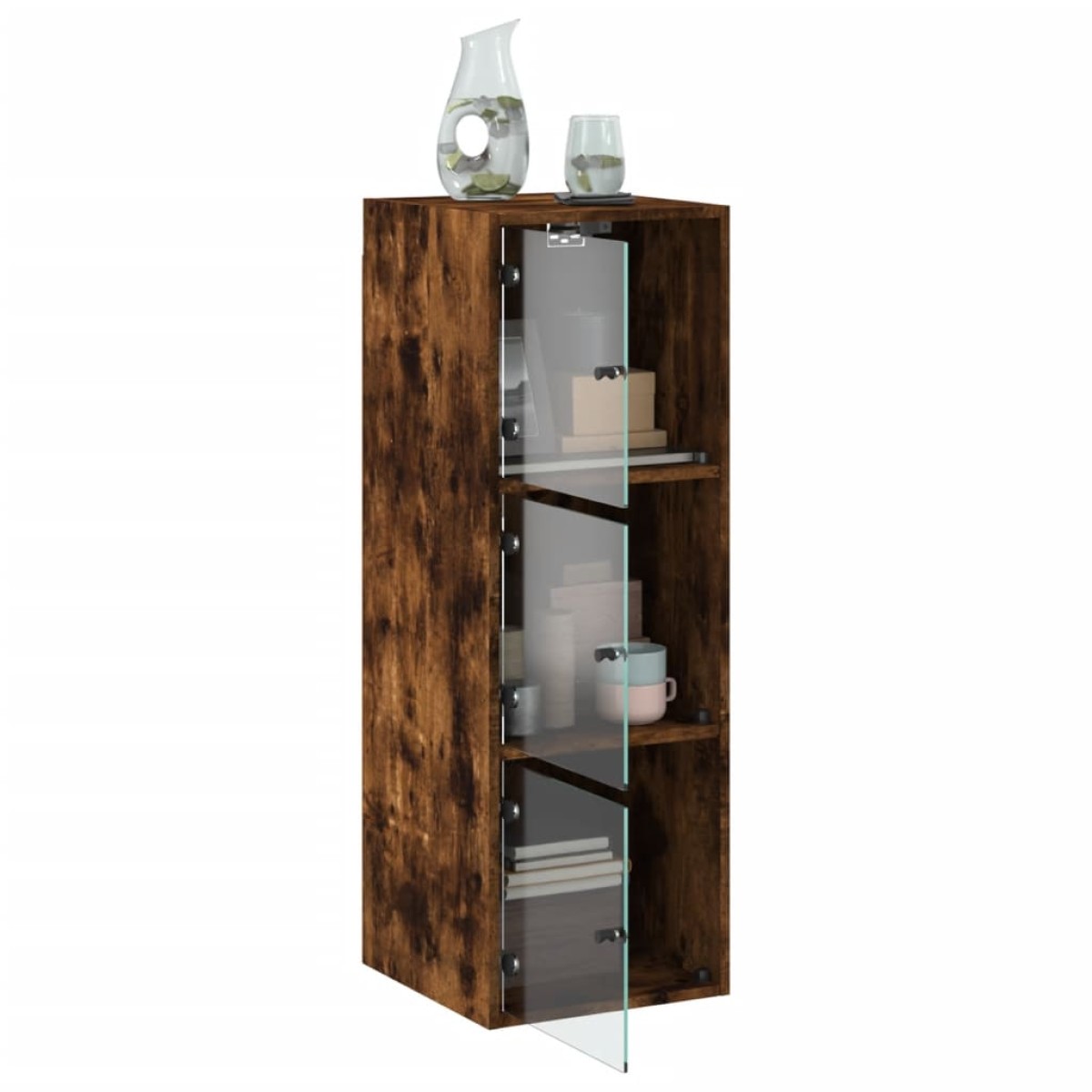 vidaXL Ντουλάπι Τοίχου Καπνιστή Δρυς 35x37x100 εκ. Γυάλινες Πόρτες