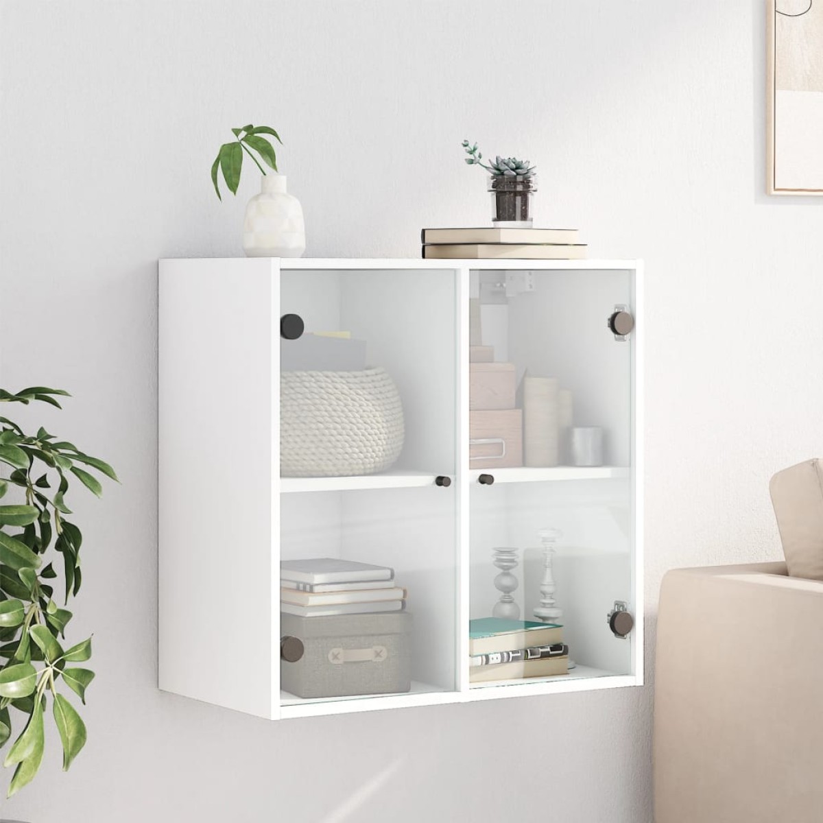 vidaXL Ντουλάπι Τοίχου Λευκό 68x37x68,5 εκ. με Γυάλινες Πόρτες