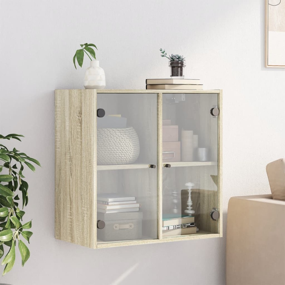 vidaXL Ντουλάπι Τοίχου Sonoma Δρυς 68x37x68,5 εκ. με Γυάλινες Πόρτες