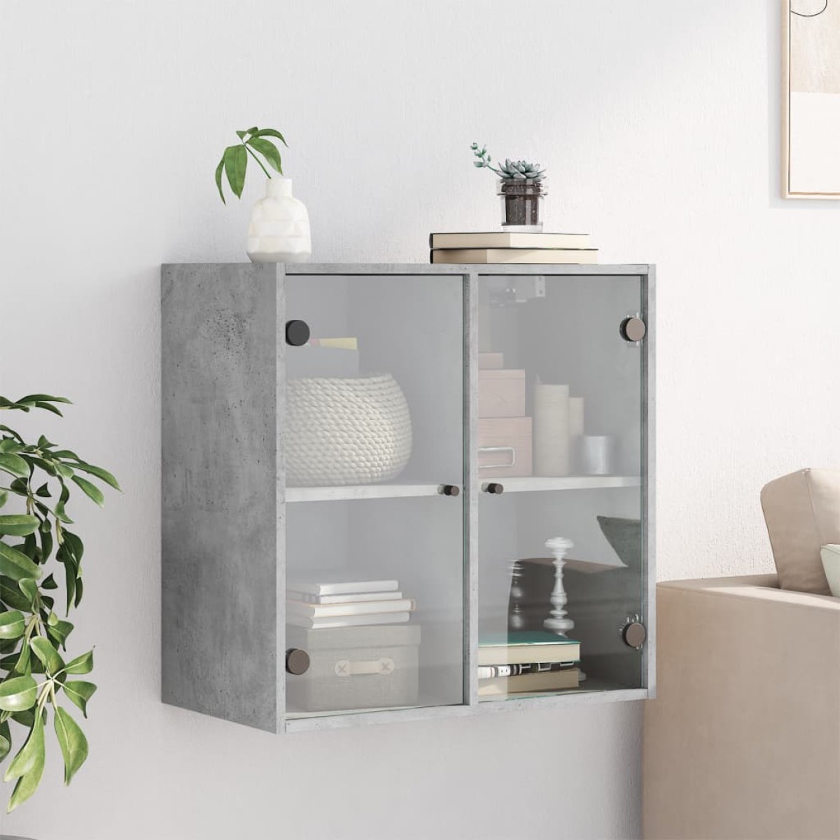 vidaXL Ντουλάπι Τοίχου Γκρι Σκυροδ. 68x37x68,5εκ με Γυάλινες Πόρτες