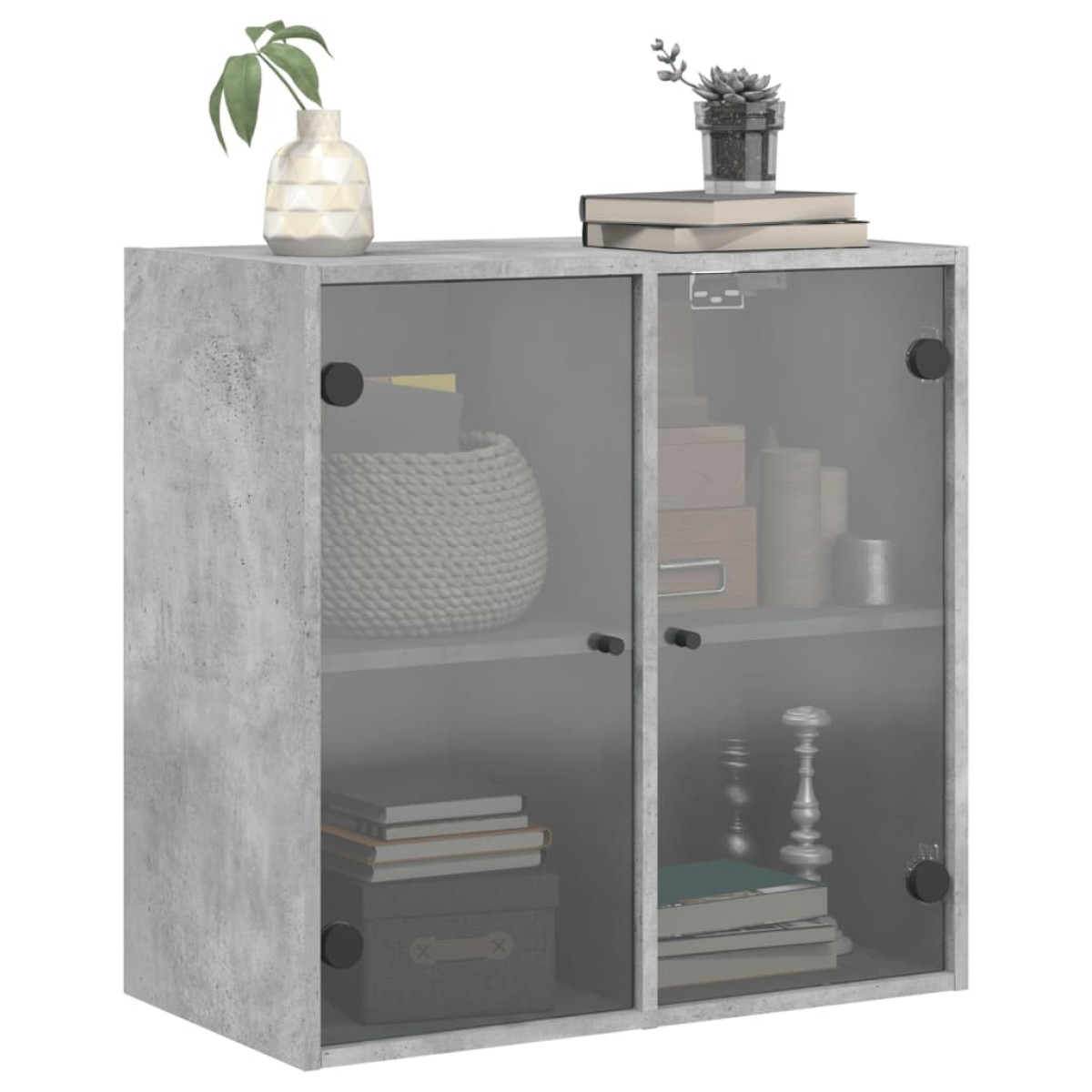 vidaXL Ντουλάπι Τοίχου Γκρι Σκυροδ. 68x37x68,5εκ με Γυάλινες Πόρτες