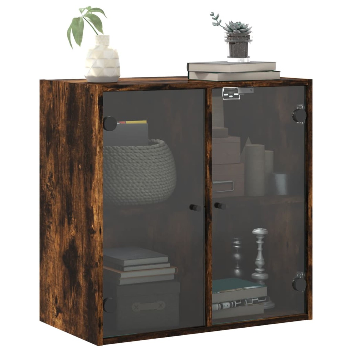 vidaXL Ντουλάπι Τοίχου Καπνιστή Δρυς 68x37x68,5 εκ. Γυάλινες Πόρτες