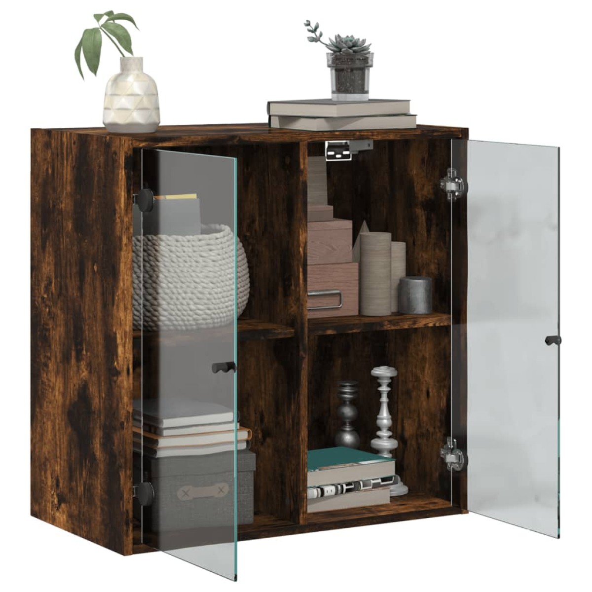 vidaXL Ντουλάπι Τοίχου Καπνιστή Δρυς 68x37x68,5 εκ. Γυάλινες Πόρτες